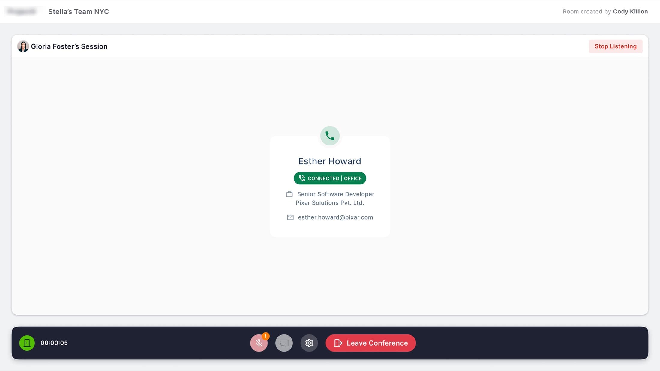 Listening to a peer's live call, the icon-only V1 control became an explicit 'Stop Listening' text CTA, closing the largest error gap from testing.