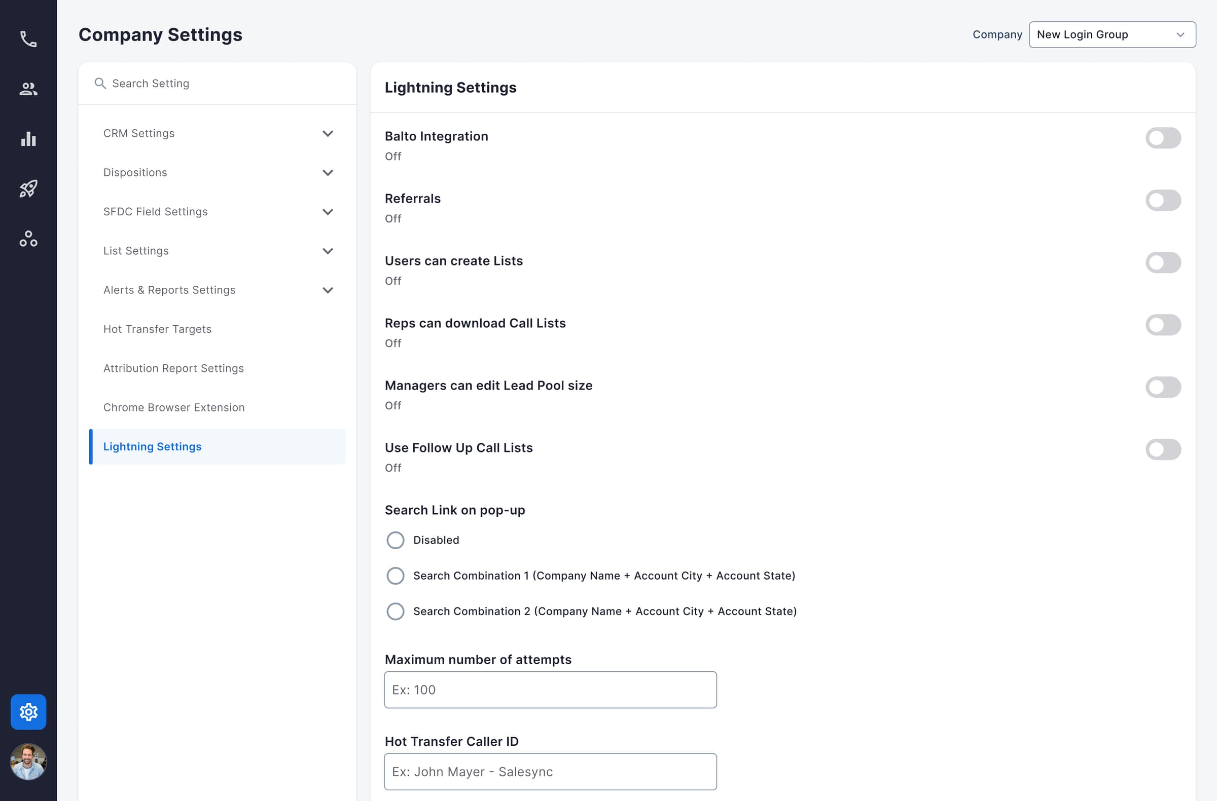 V2 Lightning Settings, toggles rendered as an undifferentiated stack, with no hint that flipping one cascades into others.